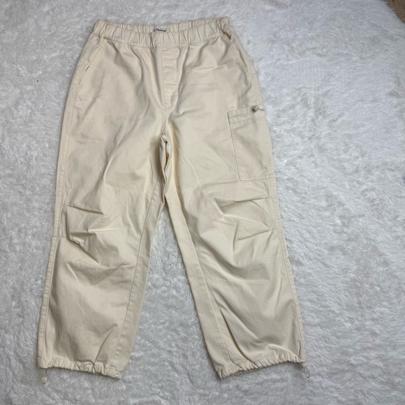 Madewell Pants - Madewell Cream Cotton Utility Cargo Pants Elastic Waist Women’s Medium